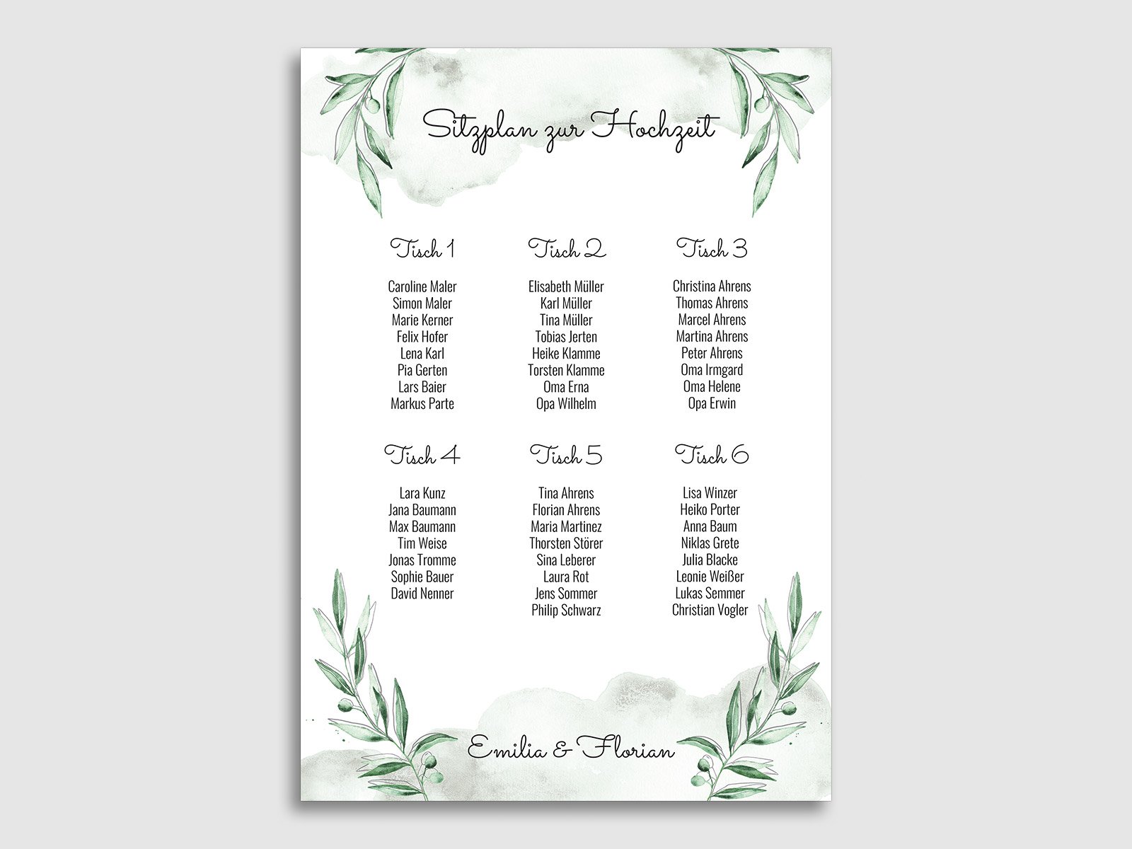Sitzplan Zur Hochzeit Olive 